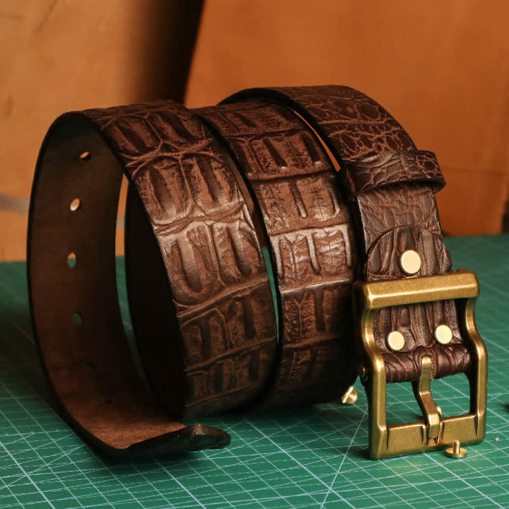 Men's Embossed Crocodile Skin Pattern Leather Belt