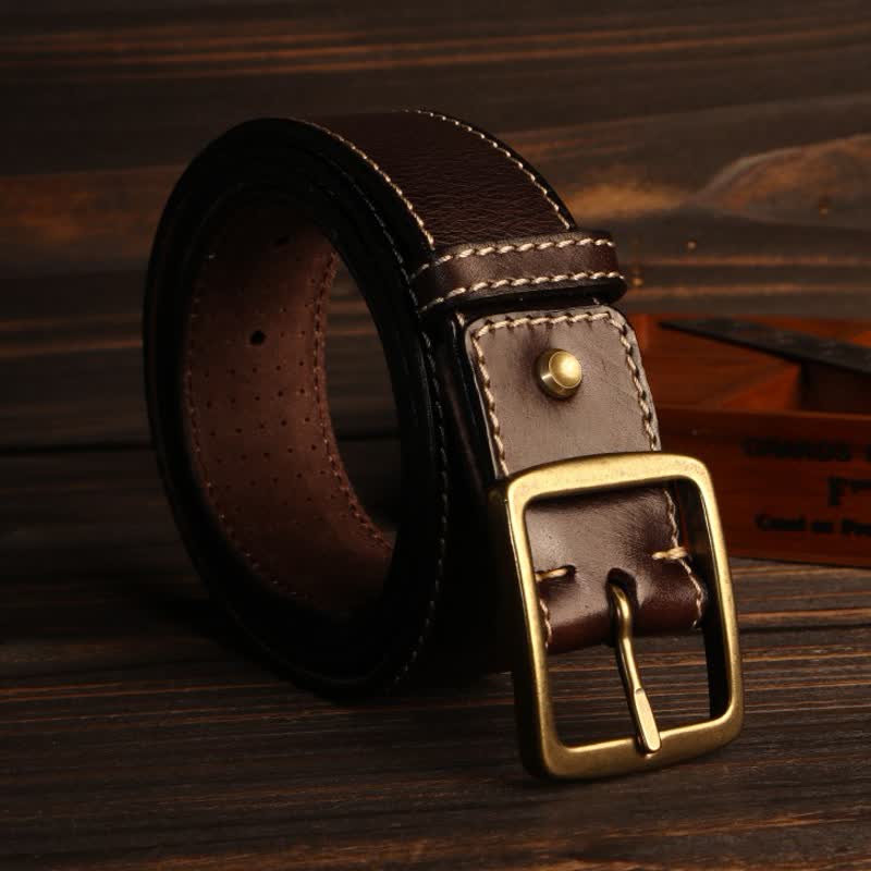 Men's British Style Hand-Stitched Perforated Leather Belt