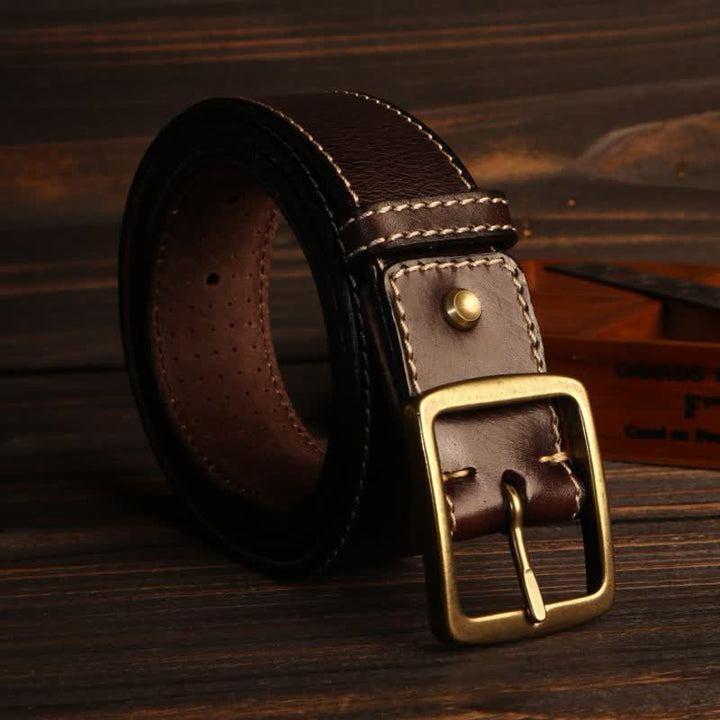 Men's British Style Hand-Stitched Perforated Leather Belt