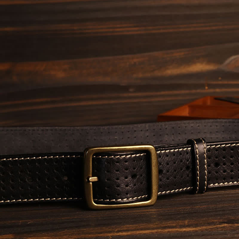 Men's British Style Hand-Stitched Perforated Leather Belt