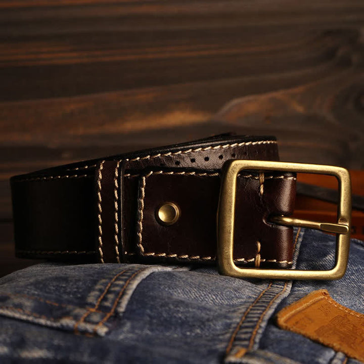 Men's British Style Hand-Stitched Perforated Leather Belt