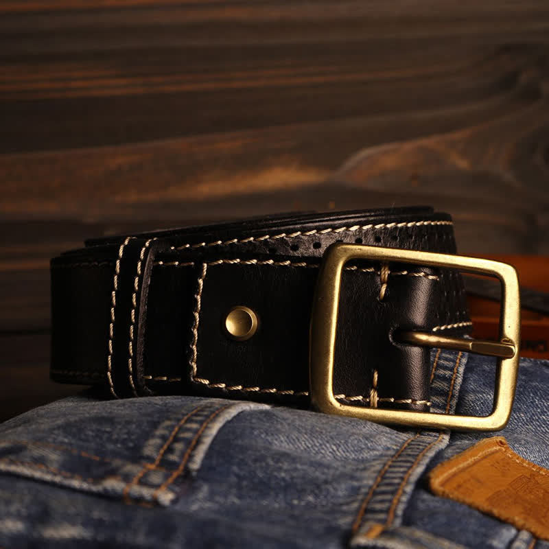 Men's British Style Hand-Stitched Perforated Leather Belt