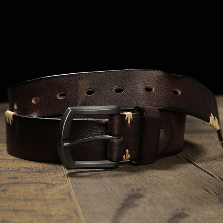 Men's Retro Stitches All-Match Jeans Leather Belt