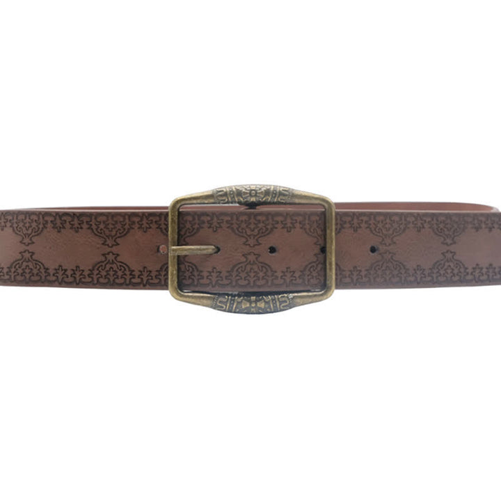 Women's Dark Brown Engraving Pattern Leather Belt