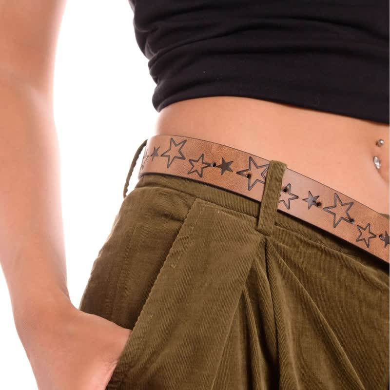 Women's Simple Star Pattern Design Buckle Leather Belt