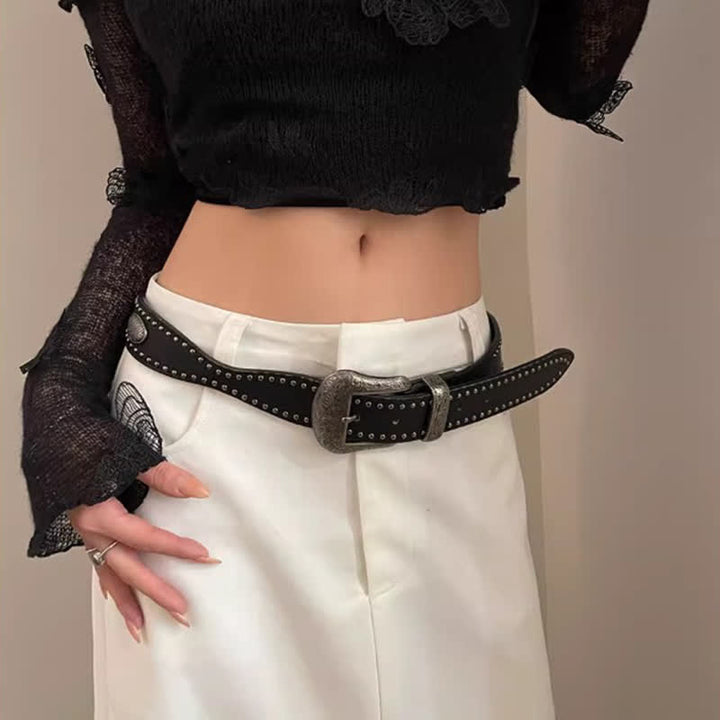 Women's Advanced Chic Black Rivets Leather Belt