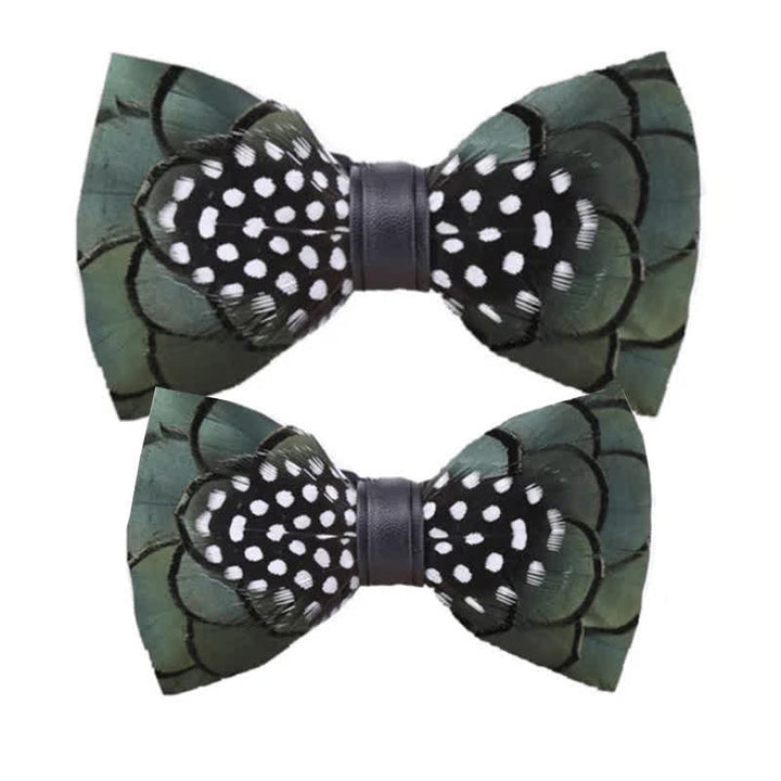 Chic Dark Green Feather Bow Tie with Lapel Pin - Parent-Child Set - image 5
