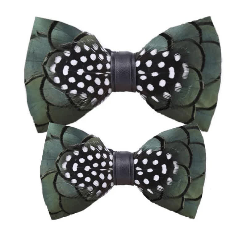 Chic Dark Green Feather Bow Tie with Lapel Pin