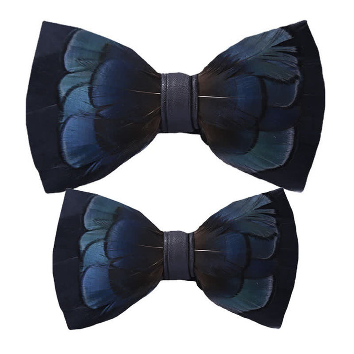 MidnightBlue Mysterious Feather Bow Tie with Lapel Pin