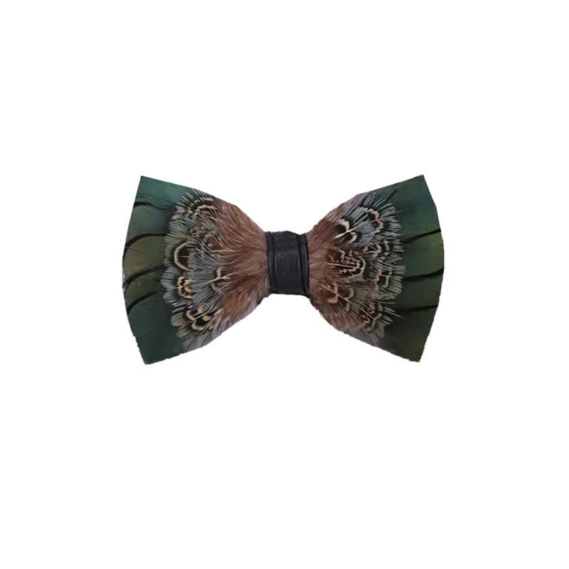 Forest Green Pheasant Feather Bow Tie with Lapel Pin