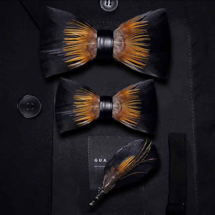 Orange & Black Sunflower Feather Bow Tie with Lapel Pin - Parent-Child Set - image 7