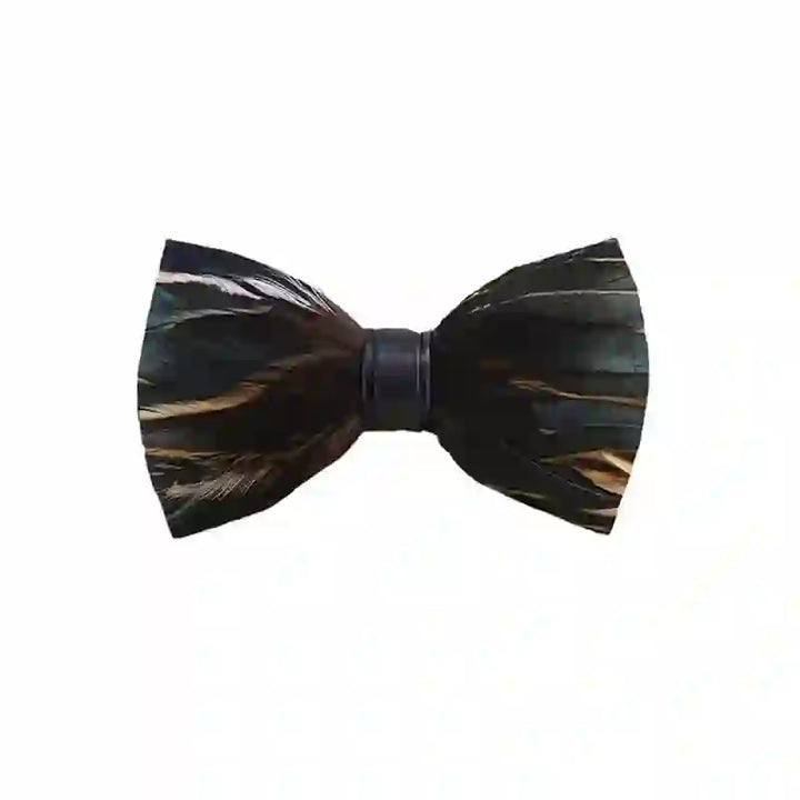 DarkSlateGray Feather Bow Tie with Lapel Pin