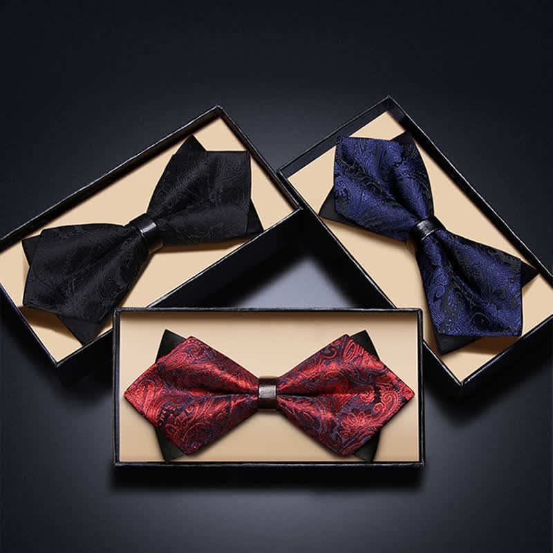 Men's Stylish Paisley Double Layers Pionted Bow Tie