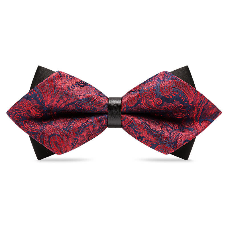 Men's Stylish Paisley Double Layers Pionted Bow Tie