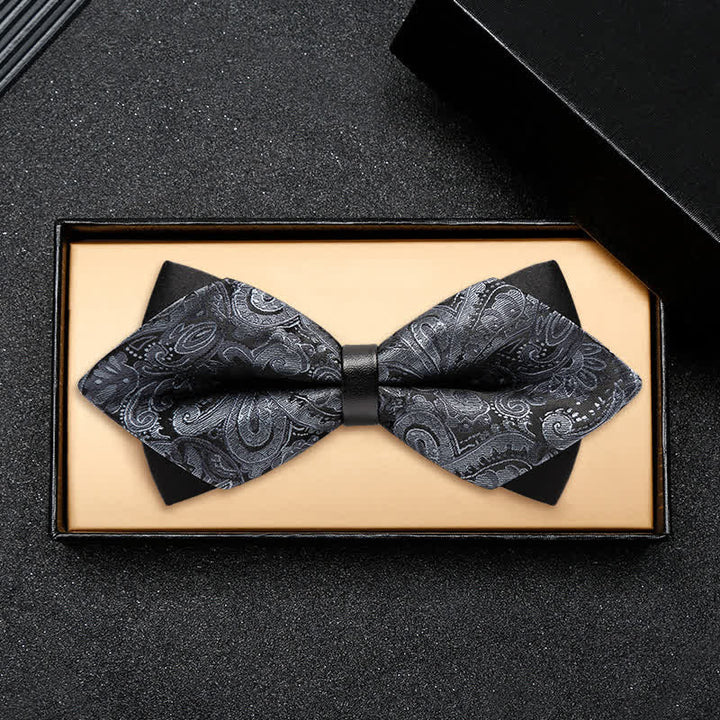 Men's Stylish Paisley Double Layers Pionted Bow Tie