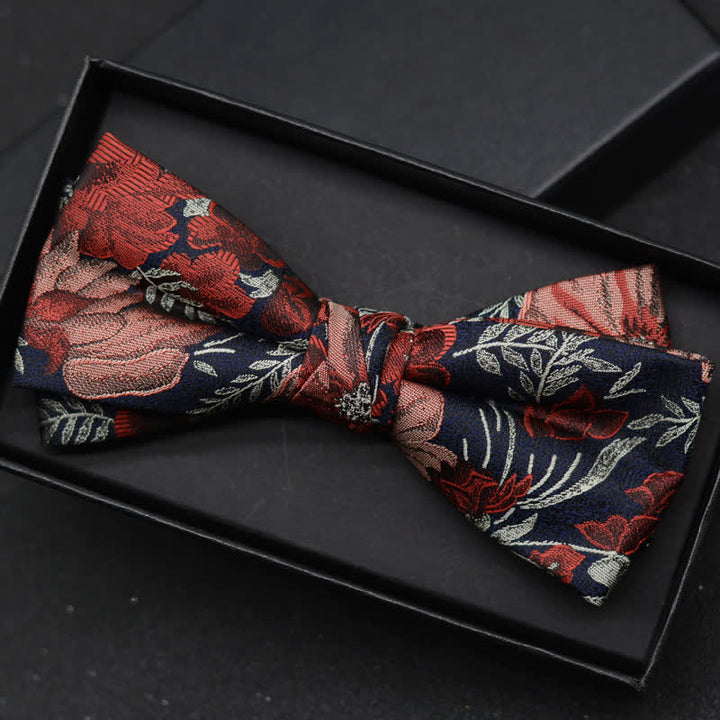 2Pcs Men's Elegant Floral Bow Tie Handkerchief Set