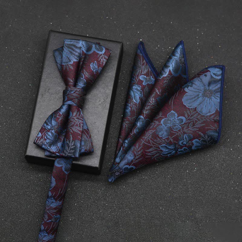 2Pcs Men's Elegant Floral Bow Tie Handkerchief Set