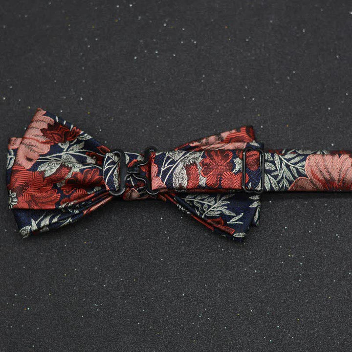 2Pcs Men's Elegant Floral Bow Tie Handkerchief Set