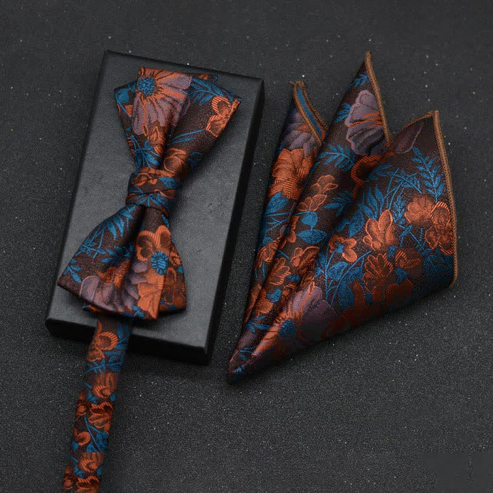 2Pcs Men's Elegant Floral Bow Tie Handkerchief Set