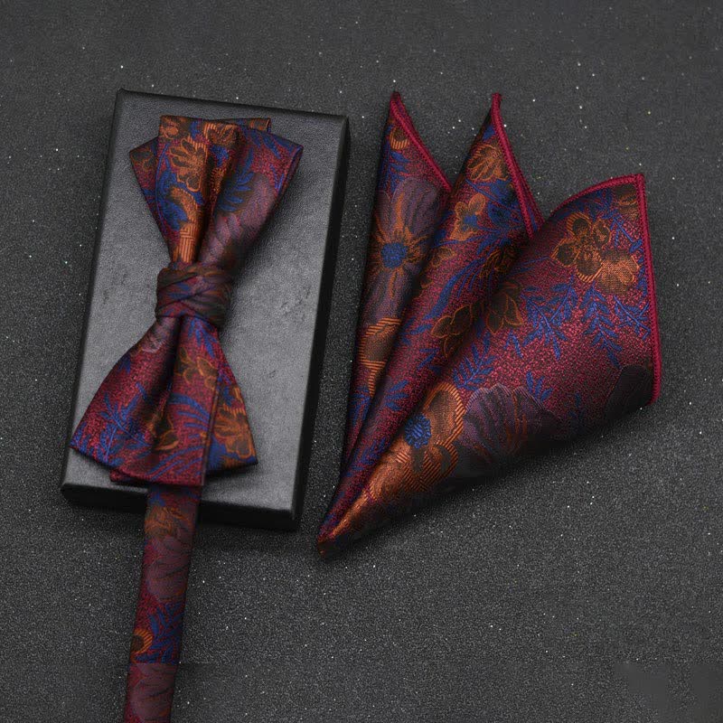 2Pcs Men's Elegant Floral Bow Tie Handkerchief Set