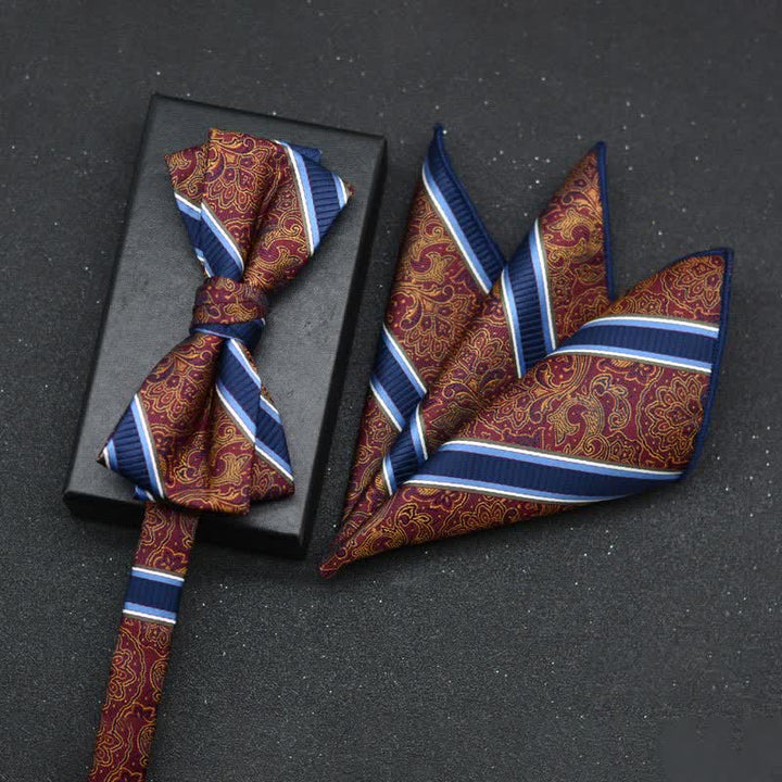 2Pcs Men's Elegant Floral Bow Tie Handkerchief Set