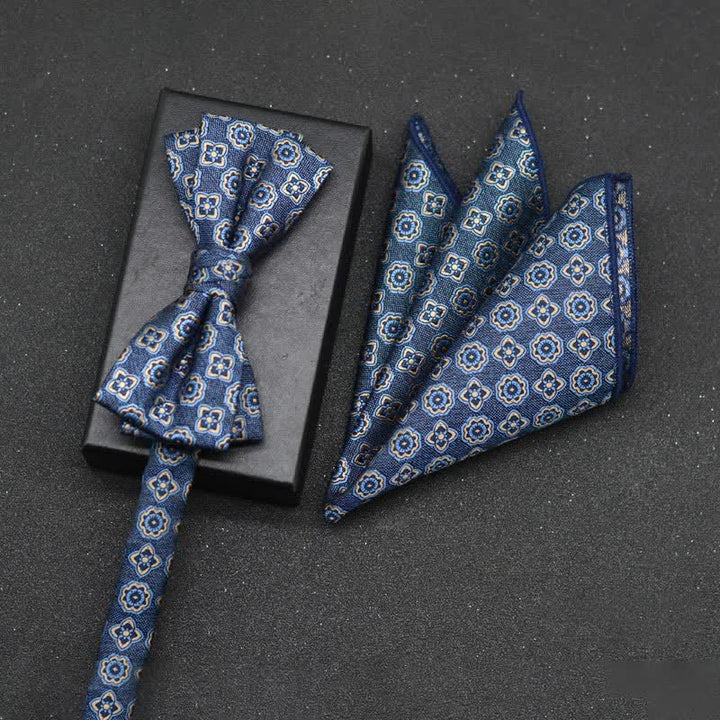 2Pcs Men's Elegant Floral Bow Tie Handkerchief Set