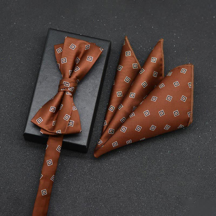 2Pcs Men's Elegant Floral Bow Tie Handkerchief Set