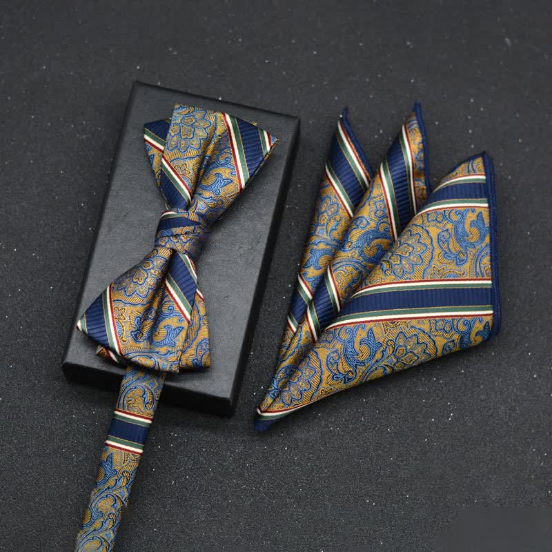 2Pcs Men's Elegant Floral Bow Tie Handkerchief Set