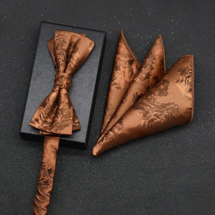 2Pcs Men's Elegant Floral Bow Tie Handkerchief Set