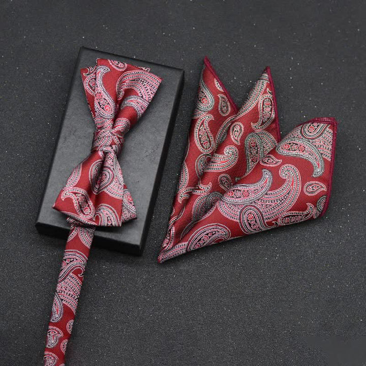 2Pcs Men's Elegant Floral Bow Tie Handkerchief Set