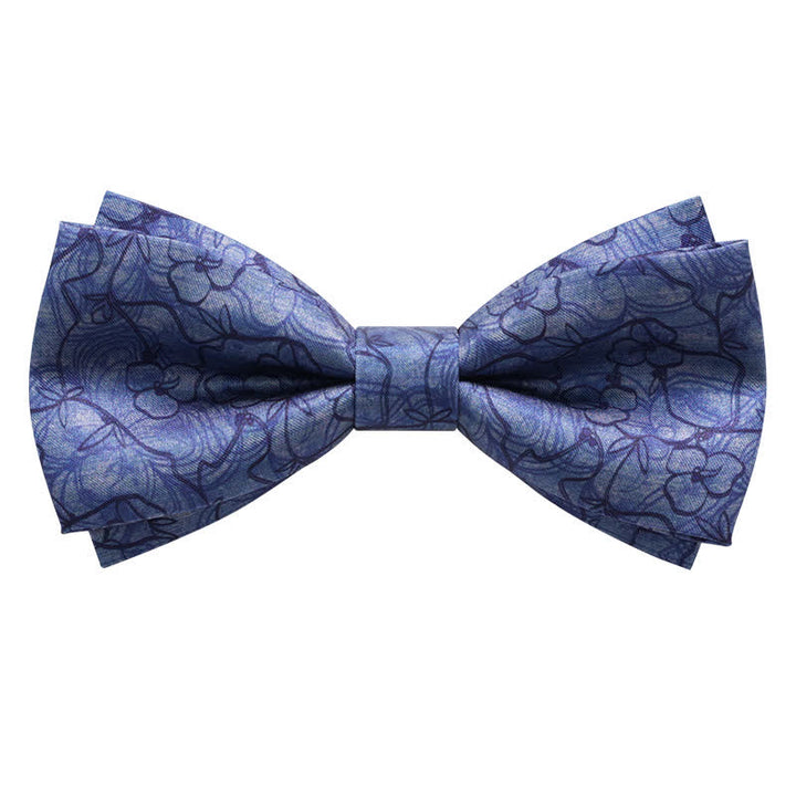 Men's Blue Flower Painting Double Layered Bow Tie