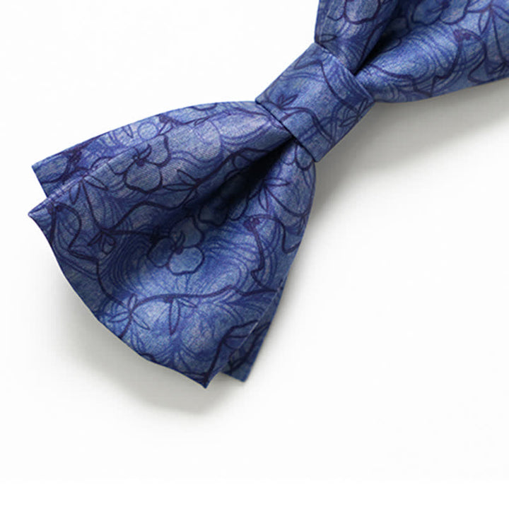 Men's Blue Flower Painting Double Layered Bow Tie