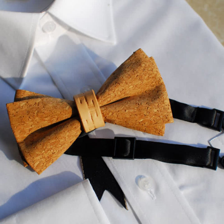 Men's Natural Series Imitaion Wood Leather Loop Bow Tie