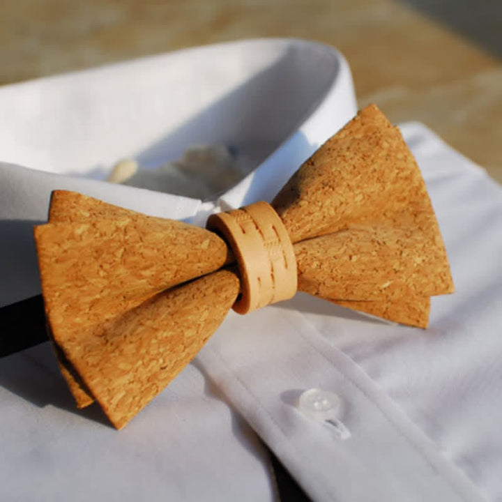 Men's Natural Series Imitaion Wood Leather Loop Bow Tie