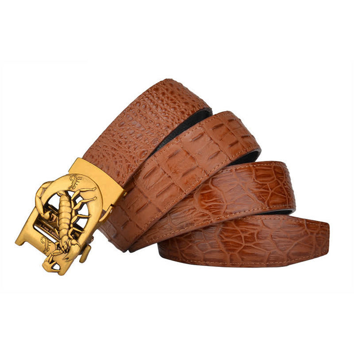 Mne's D-Shaped Crocodile Print Automatic Buckle Leather Belt