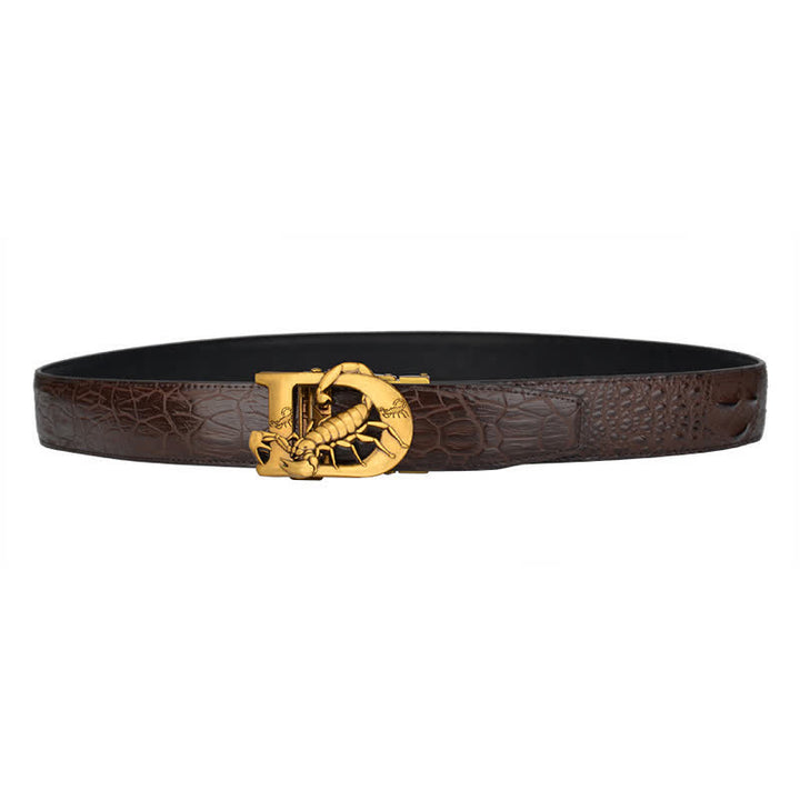 Mne's D-Shaped Crocodile Print Automatic Buckle Leather Belt