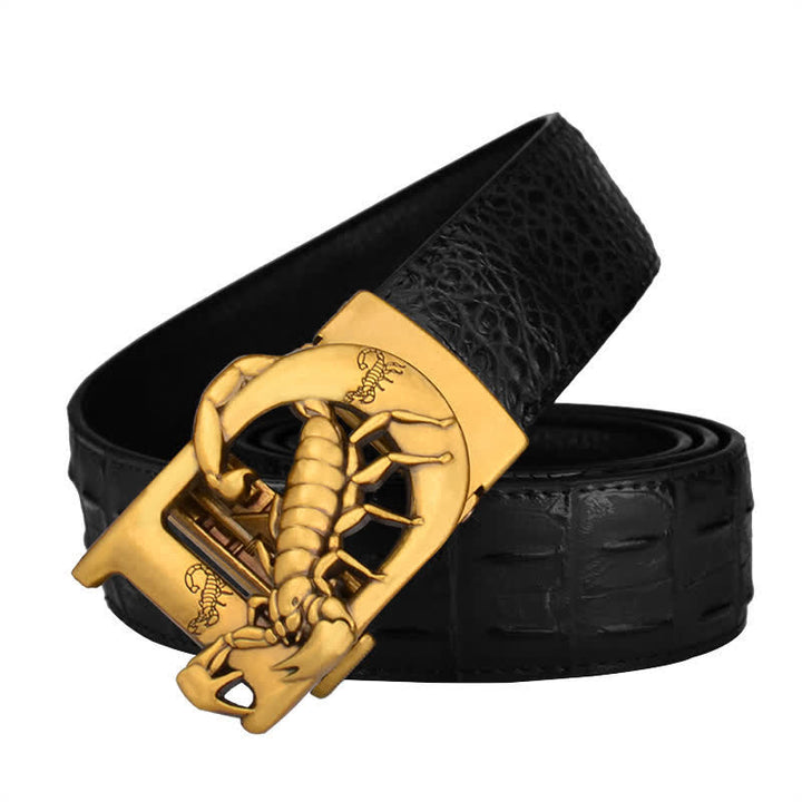 Mne's D-Shaped Crocodile Print Automatic Buckle Leather Belt