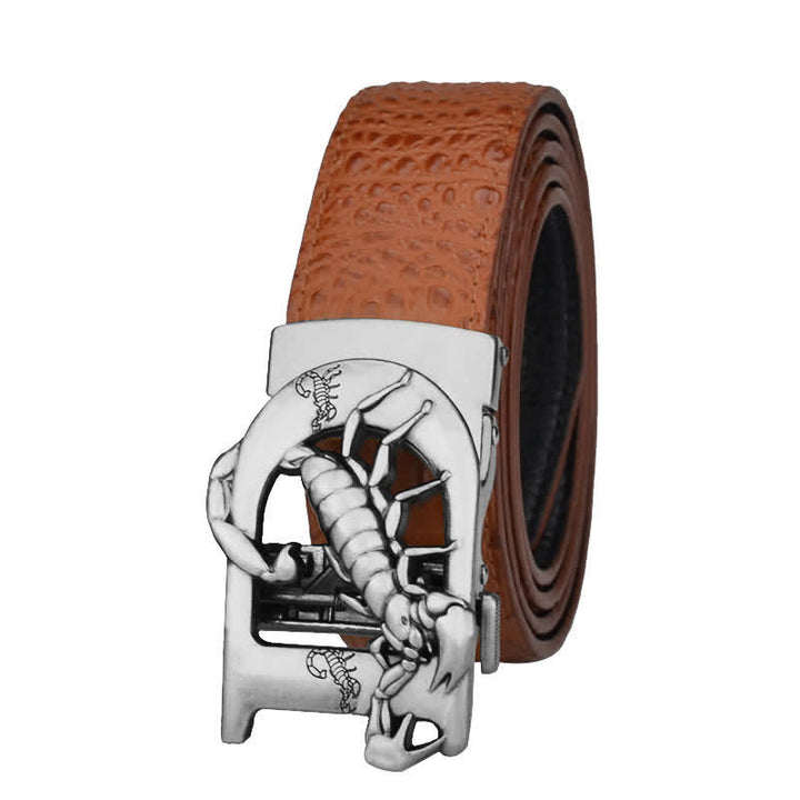 Mne's D-Shaped Crocodile Print Automatic Buckle Leather Belt