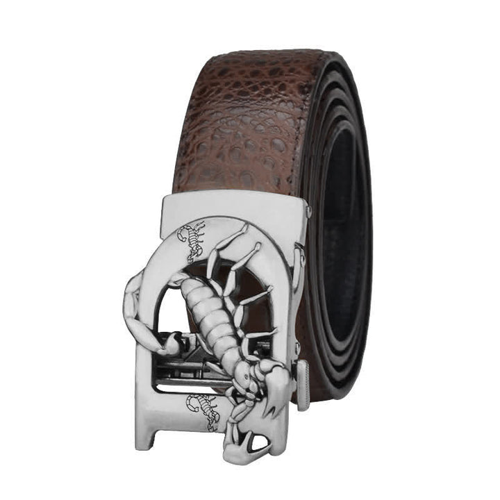 Mne's D-Shaped Crocodile Print Automatic Buckle Leather Belt