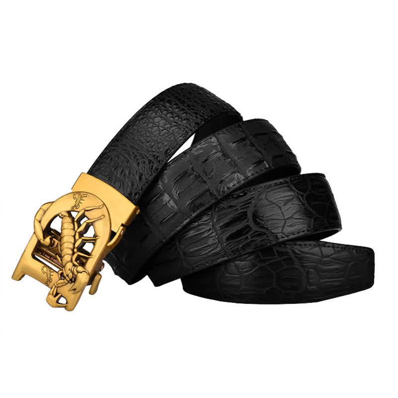 Mne's D-Shaped Crocodile Print Automatic Buckle Leather Belt