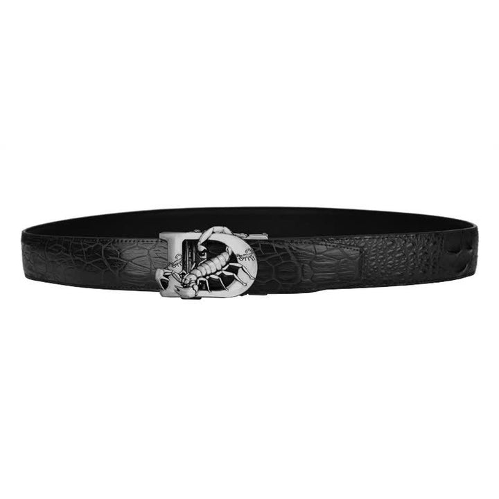 Mne's D-Shaped Crocodile Print Automatic Buckle Leather Belt