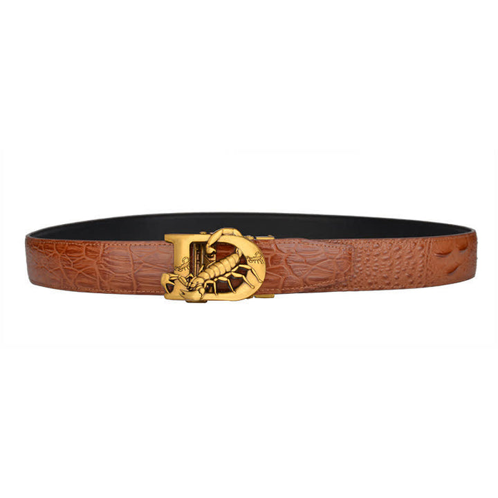 Mne's D-Shaped Crocodile Print Automatic Buckle Leather Belt