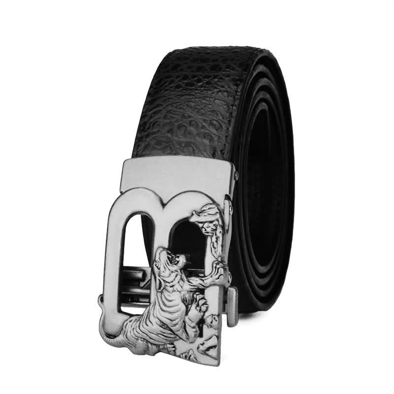 Mne's Tiger B-Shaped Crocodile Print Automatic Leather Belt