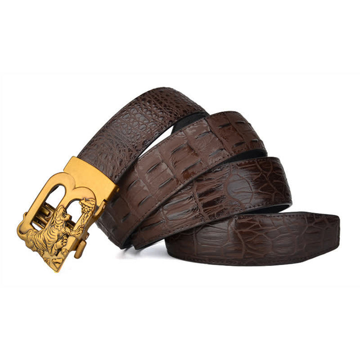 Mne's Tiger B-Shaped Crocodile Print Automatic Leather Belt