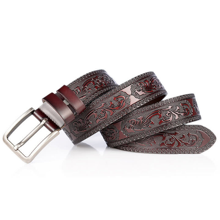 Men's Luxury Flower Embossed Pattern Leather Belt