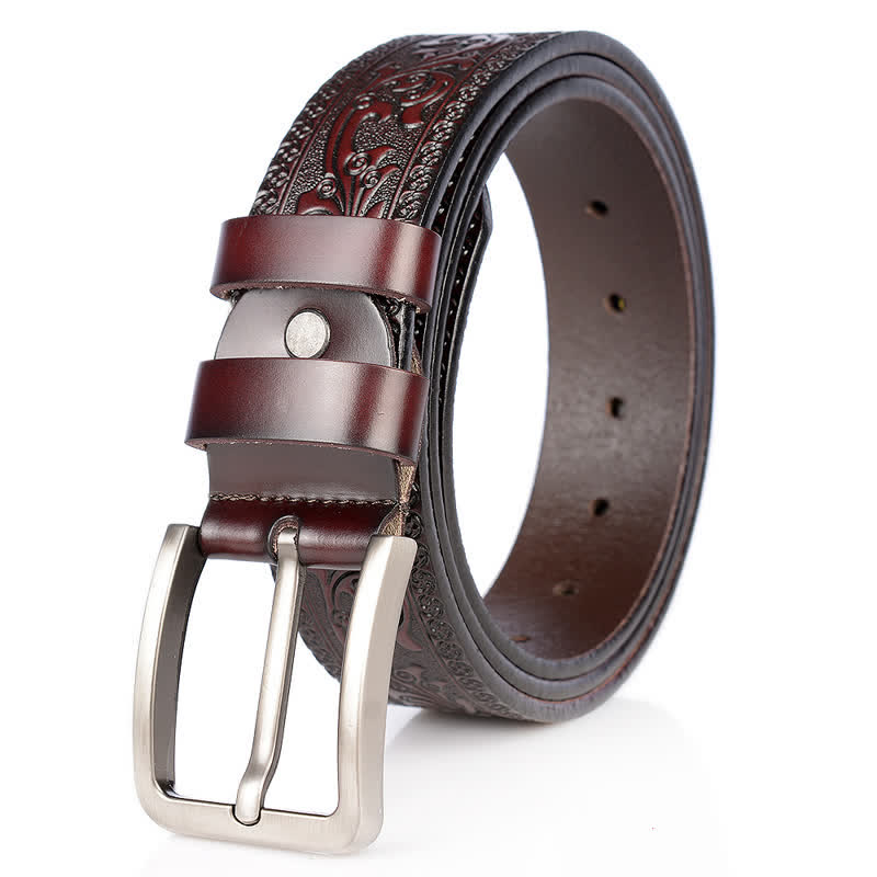 Men's Luxury Flower Embossed Pattern Leather Belt