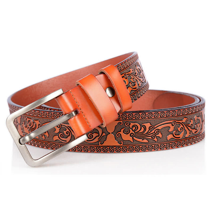 Men's Luxury Flower Embossed Pattern Leather Belt