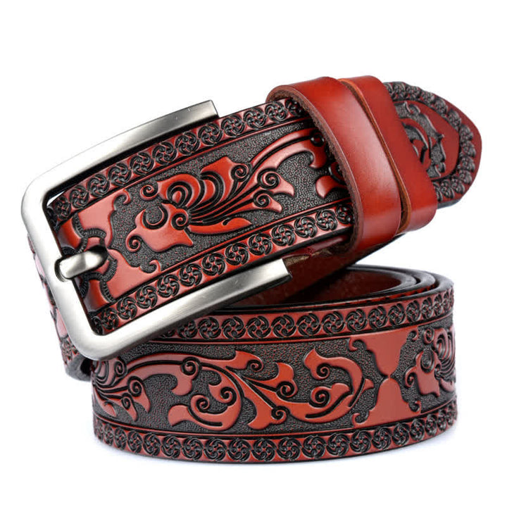 Men's Luxury Flower Embossed Pattern Leather Belt