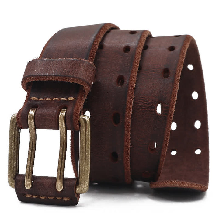 Men's Double Needle Buckle Casual Jean Leather Belt