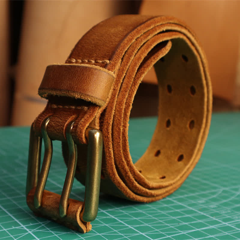 Men's Double Needle Buckle Casual Jean Leather Belt